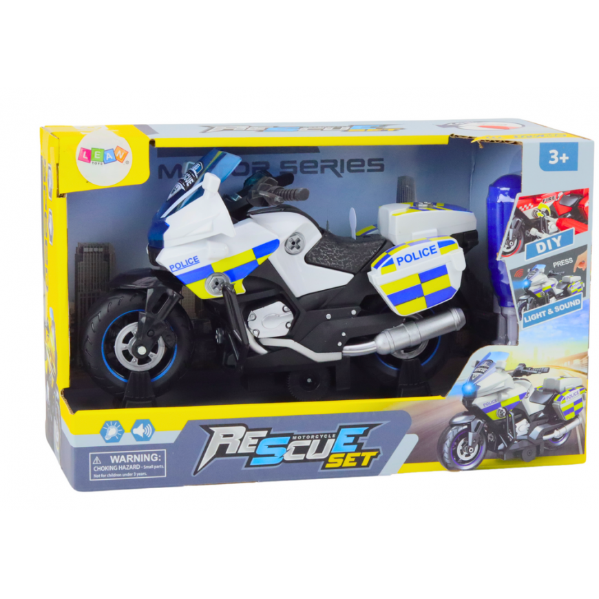 Lean Toys Police Rotating Motorcycle DIY Lights Sounds White – 4