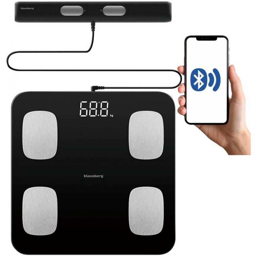 Kitchen scales WAGA ŁAZIENKOWA Z POMIAREM TKANKI TŁUSZCZOWEJ I SKŁADU CIAŁA, SMART, BT, KLAUSBERG KB-7852 Black
