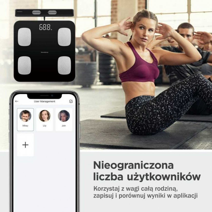 Virtuvinės svarstyklės WAGA ŁAZIENKOWA Z POMIAREM TKANKI TŁUSZCZOWEJ I SKŁADU CIAŁA, SMART, BT, KLAUSBERG KB-7852 Juoda – 4