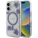 Dėklas Guess Resin Flowers Glitter MagSafe do iPhone 16 violetinė Dėklas Guess Resin Flowers Glitter MagSafe do iPhone 16 violetinė