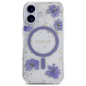 Dėklas Guess Resin Flowers Glitter MagSafe do iPhone 16 violetinė Dėklas Guess Resin Flowers Glitter MagSafe do iPhone 16 violetinė