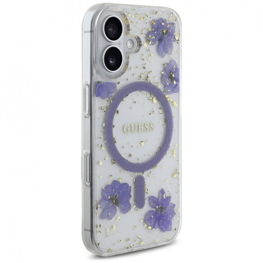 Dėklas Guess Resin Flowers Glitter MagSafe do iPhone 16 violetinė – 5