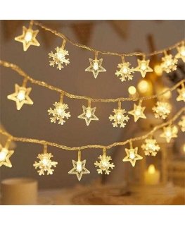 LED Christmas lights snowflake/star - 10m/80 bulbs warm white battery powered 3xAA EHD-LS06