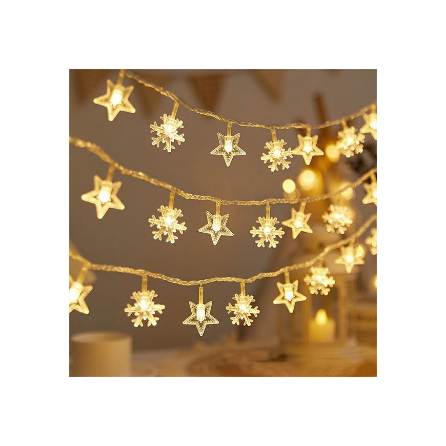 LED kalėdų leputės snowflake/star - 10m/80 lempučių warm baltas maitinama baterijomis 3xAA EHD-LS06 – 2