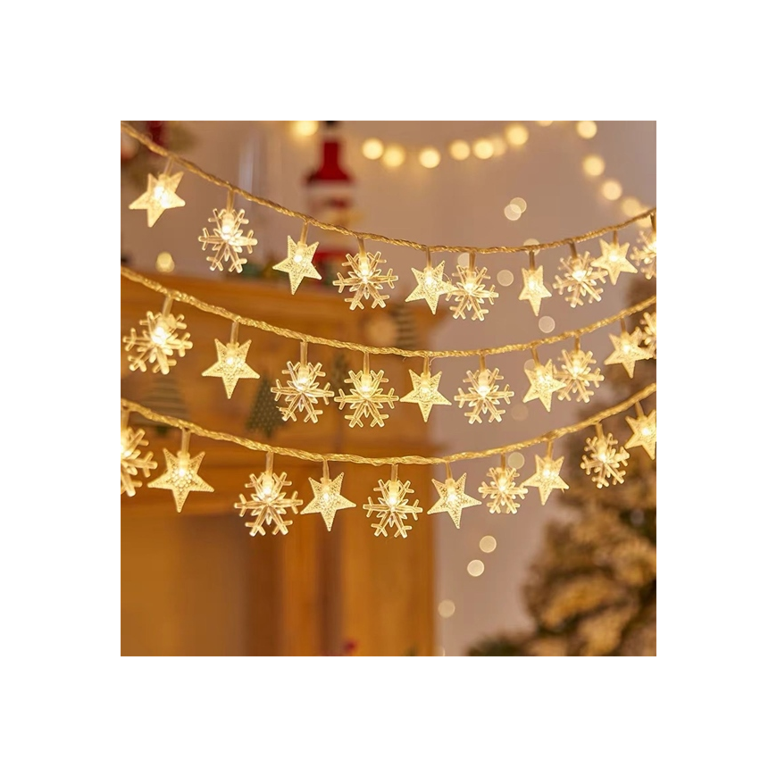 LED Christmas lights snowflake/star - 10m/80 bulbs warm white battery powered 3xAA EHD-LS06 – 3