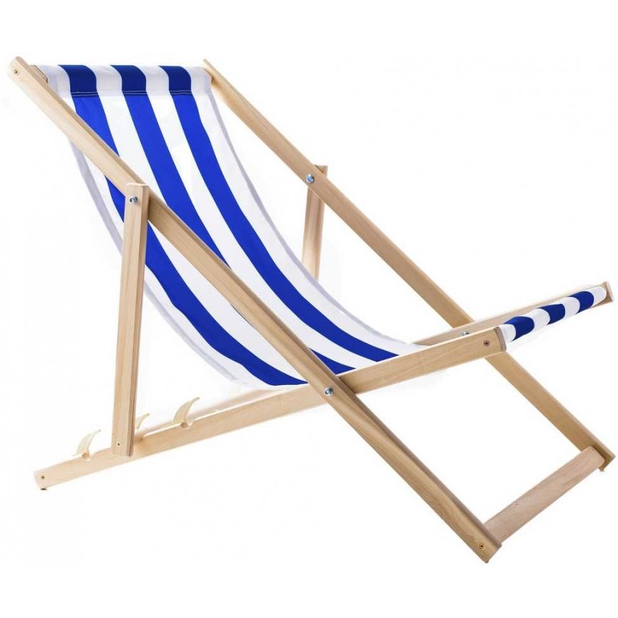 Set of 2 sun loungers, blue stripes, assembled, Woodok – 2