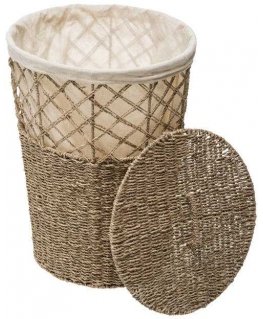 5five Simply Smart Seagrass pyykkikori, 38 cm, puuvillainen sisäosa