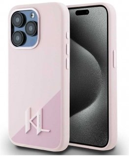 Karl Lagerfeld silicone Shadow Metal Initial MagSafe Apple iPhone 15 Pro Max case pink