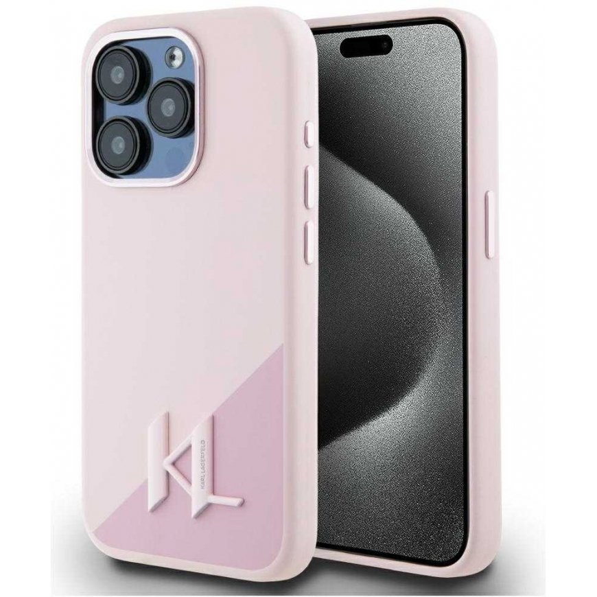 Karl Lagerfeld silikoni Shadow Metal Initial MagSafe Apple iPhone 15 Pro Max kotelo pinkki