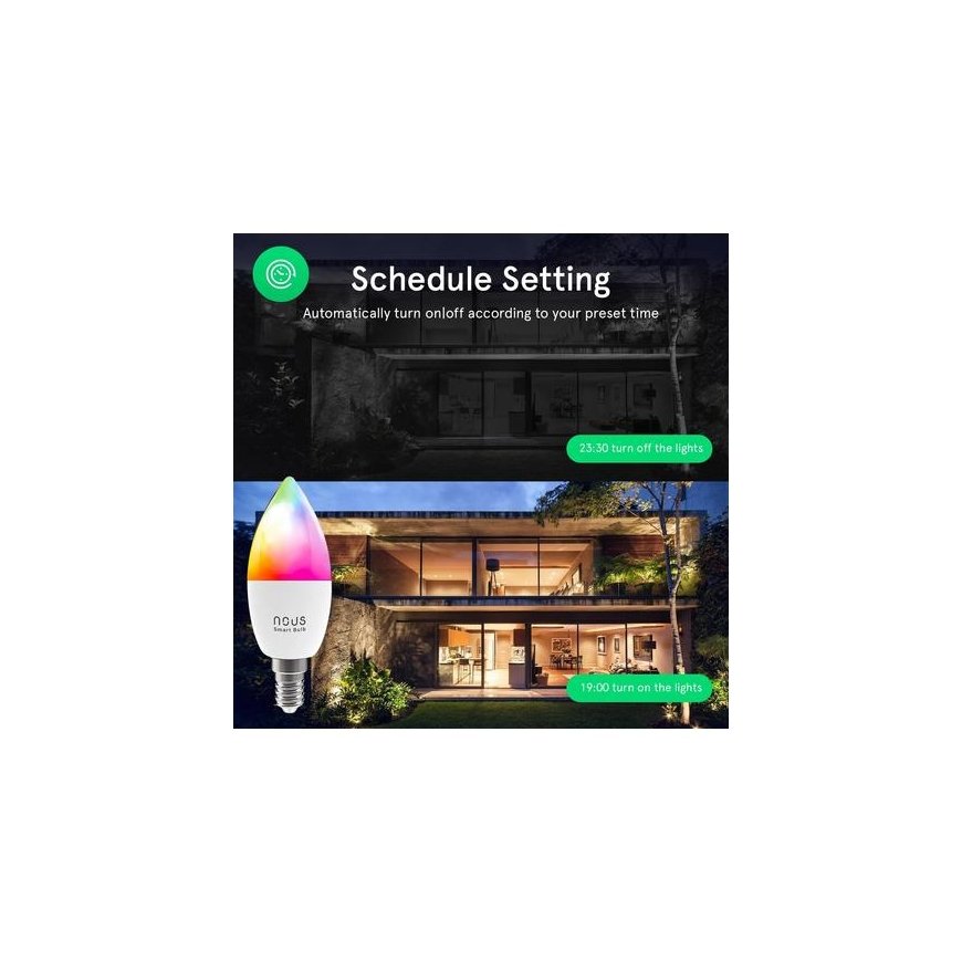 LED bulb E14, 230V, 4.5W, 380lm, 2700K - 6500K, RGB, smart Wi-Fi, app controlled, TUYA / Smart Life, P4, NOUS – 2