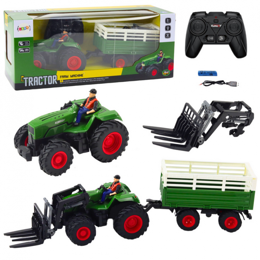 Lean Toys Remote Control Tractor with Trailer and Forks