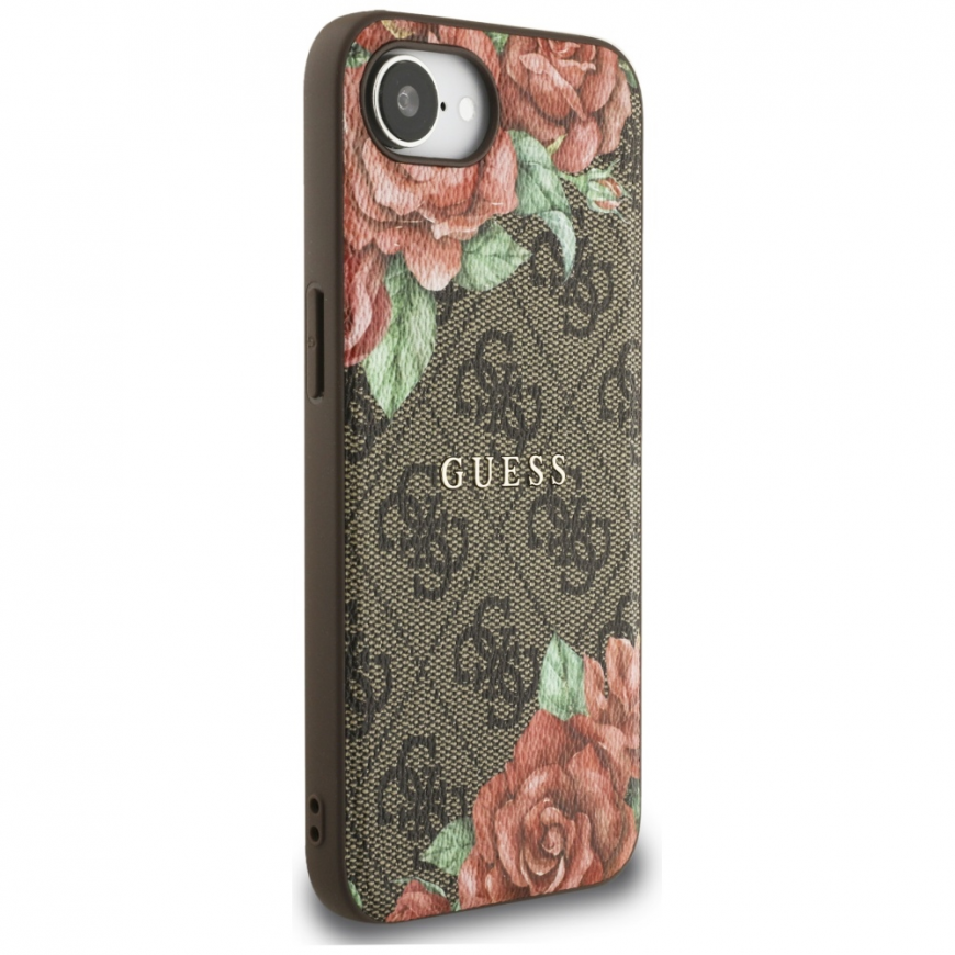 Case Guess 4G Flowers Print MagSafe for iPhone 16e brown – 5
