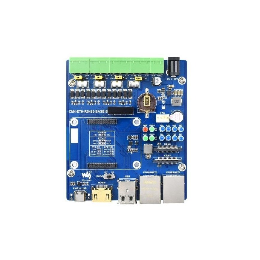 Dual ETH Quad RS485 Base Board (B) - Raspberry Pi Compute Module 4-pin expansion - Waveshare 2166 – 3