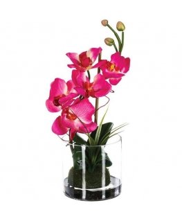 Atmosphera Pink Glass Vase with Pink Artificial Flowers, a durable decoration for any interior