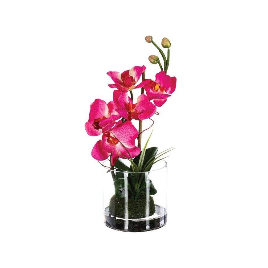 Atmosphera Pink Glass Vase with Pink Artificial Flowers, a durable decoration for any interior