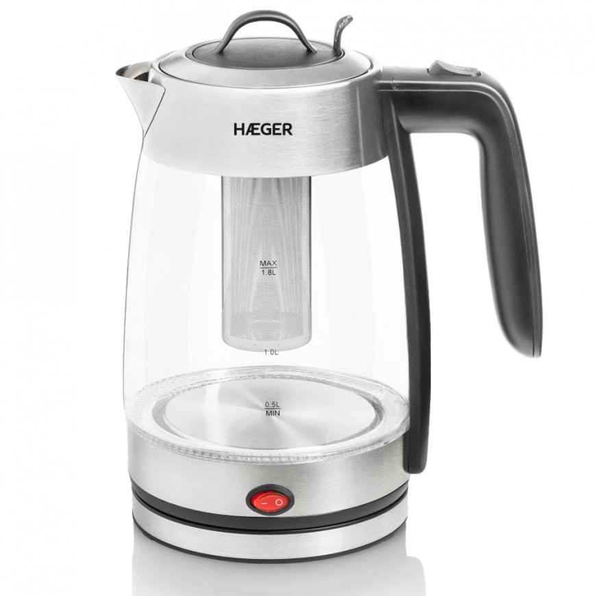 Haeger EK-22F.020A vedenkeitin 1,8 L 2200 W Harmaa, Läpinäkyvä