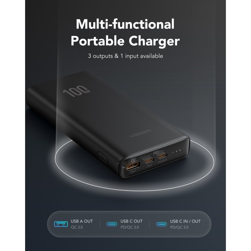 VEGER T100 akku- ja paristolaturi Litiumioni (Li-Ion) 20000 mAh musta – 2