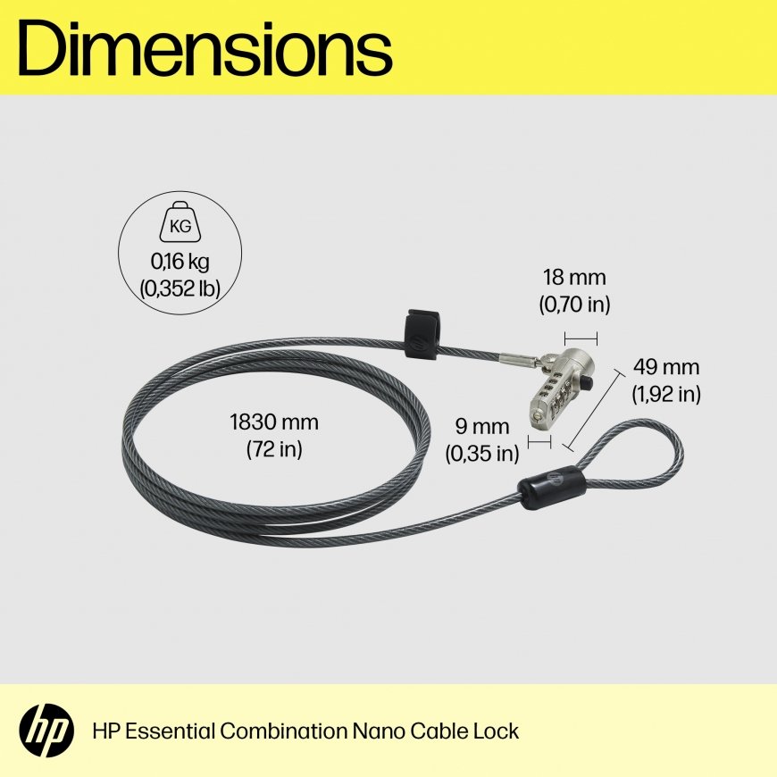 HP Essential Nano Combination Cable Lock – 3