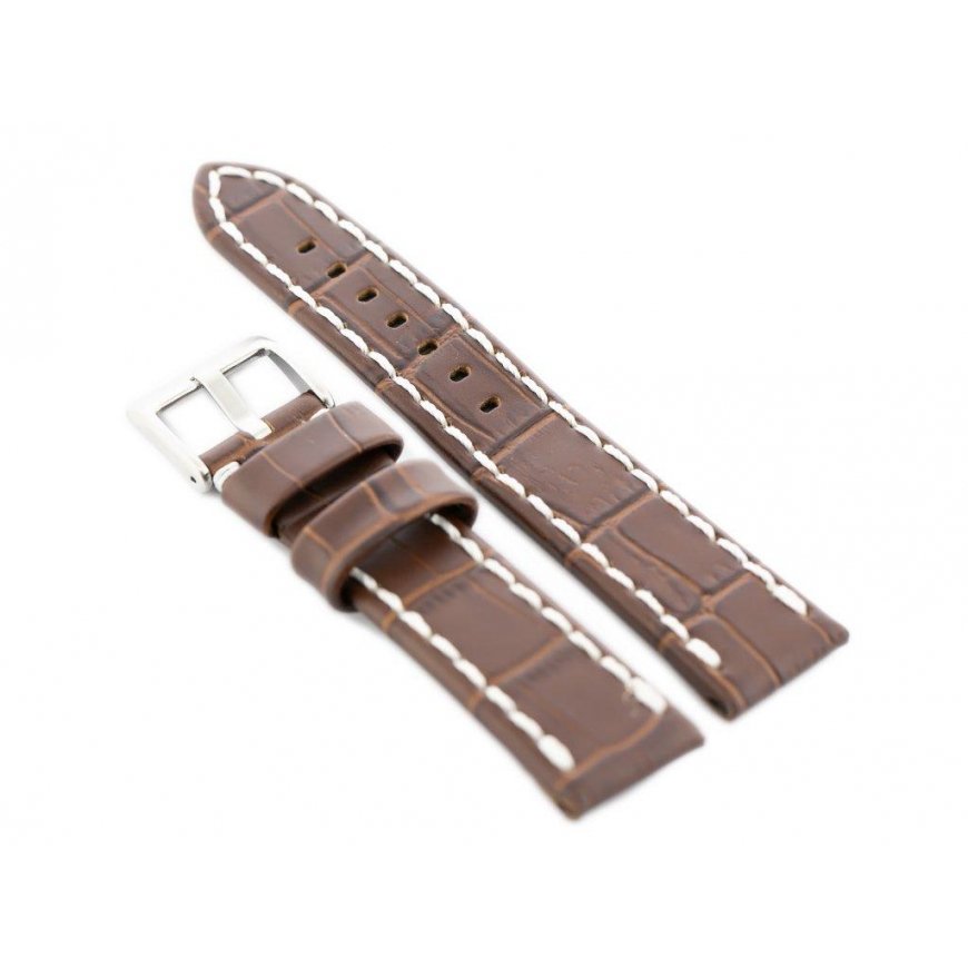 Pacific W49 leather watch strap - dark brown/white - 20mm – 2