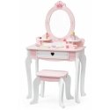 Viga Toys VIGA Didelis medinis kosmetinis staliukas baltas ir rožinis su veidrodžiu ir kėde