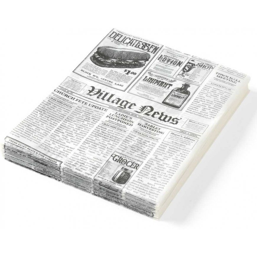 Parchment paper for warm snacks, newspaper print, 250x350mm, 500 pcs. Hendi 678107