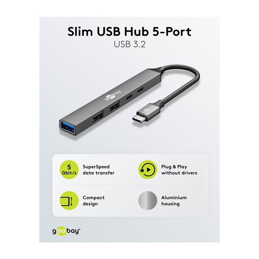 Goobay 74460 interface hub USB 3.2 Gen 1 (3.1 Gen 1) Type-C 5000 Mbit/s Light grey – 2