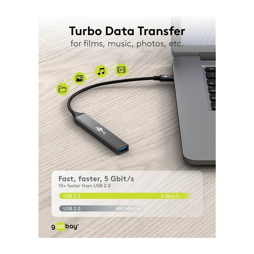 Goobay 74460 хаб-разветвитель USB 3.2 Gen 1 (3.1 Gen 1) Type-C 5000 Мбит/с Светло-серый – 5