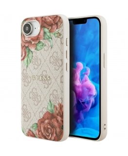Case Guess 4G Flowers Print MagSafe for iPhone 16e pink