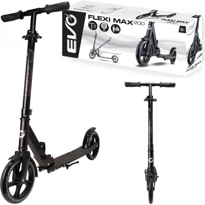 Evo dviratis miesto motoroleris Flexi Max 200 juodas su stovu ir dirželiu 8+