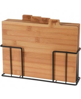Excellent Houseware PIECES Bambukinės pjaustymo lentos, 4 dalys ant metalinio stovo