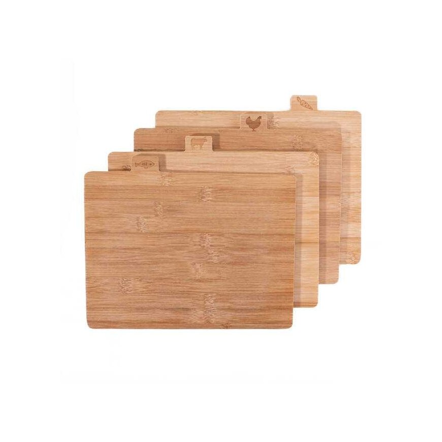Excellent Houseware PIECES Bambukinės pjaustymo lentos, 4 dalys ant metalinio stovo – 3