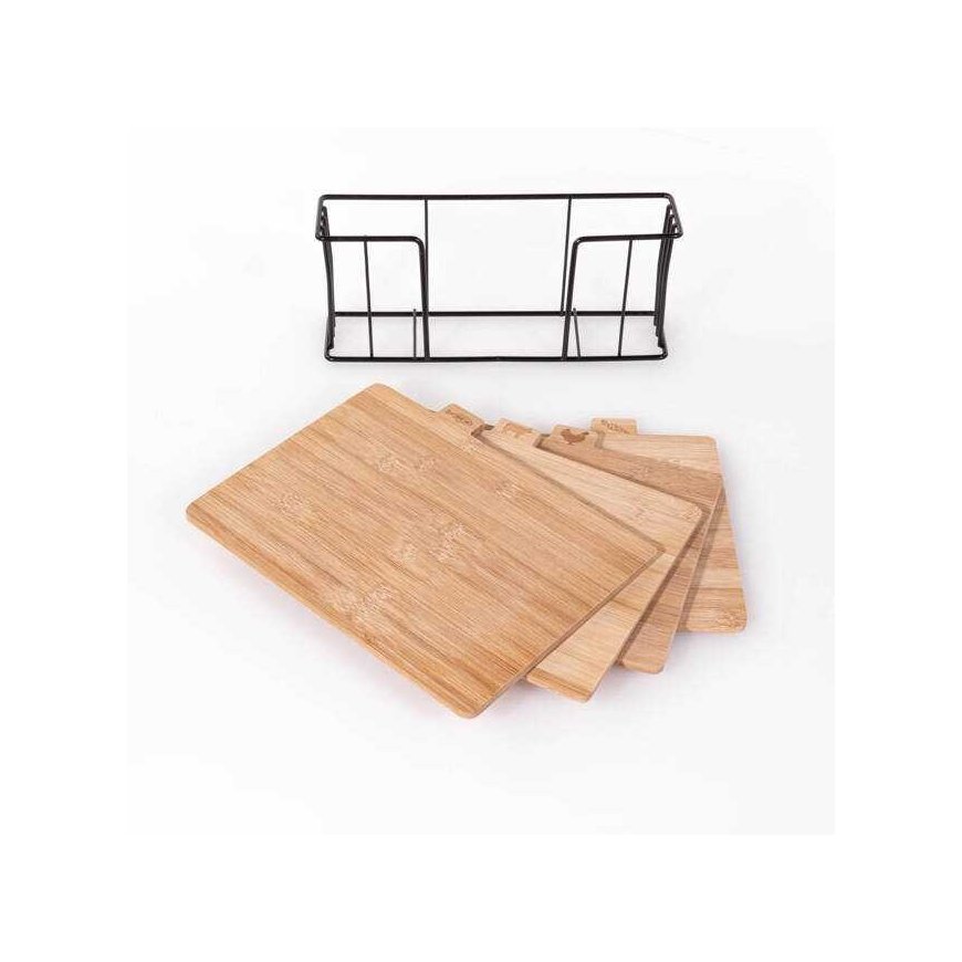 Excellent Houseware PIECES Bamboo cutting boards, 4 pieces on a metal stand – 4