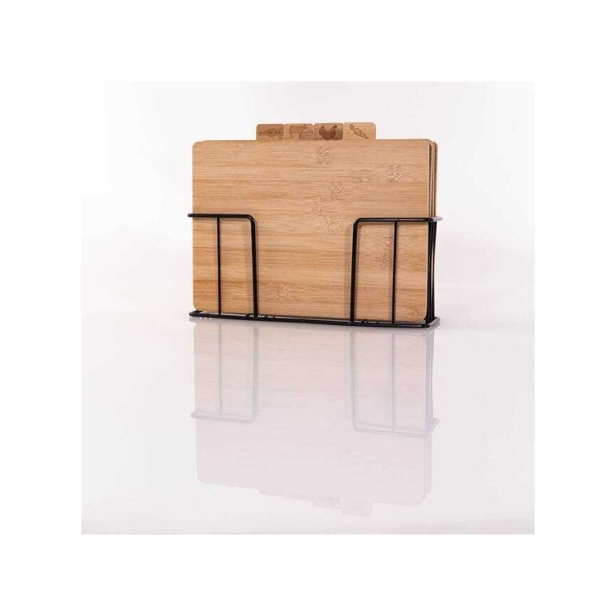 Excellent Houseware PIECES Bambukinės pjaustymo lentos, 4 dalys ant metalinio stovo – 5