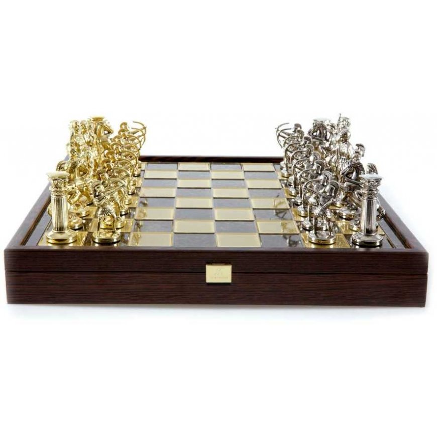 Manopoulos Archers Metal Chess Set With 44cm Wooden Chessboard