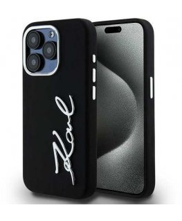 Karl Lagerfeld Silicone Metal Script Logo Case for iPhone 15 Pro Max black