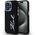 Karl Lagerfeld Silicone Metal Script -logokotelo iPhone 15 Pro Max mustalle