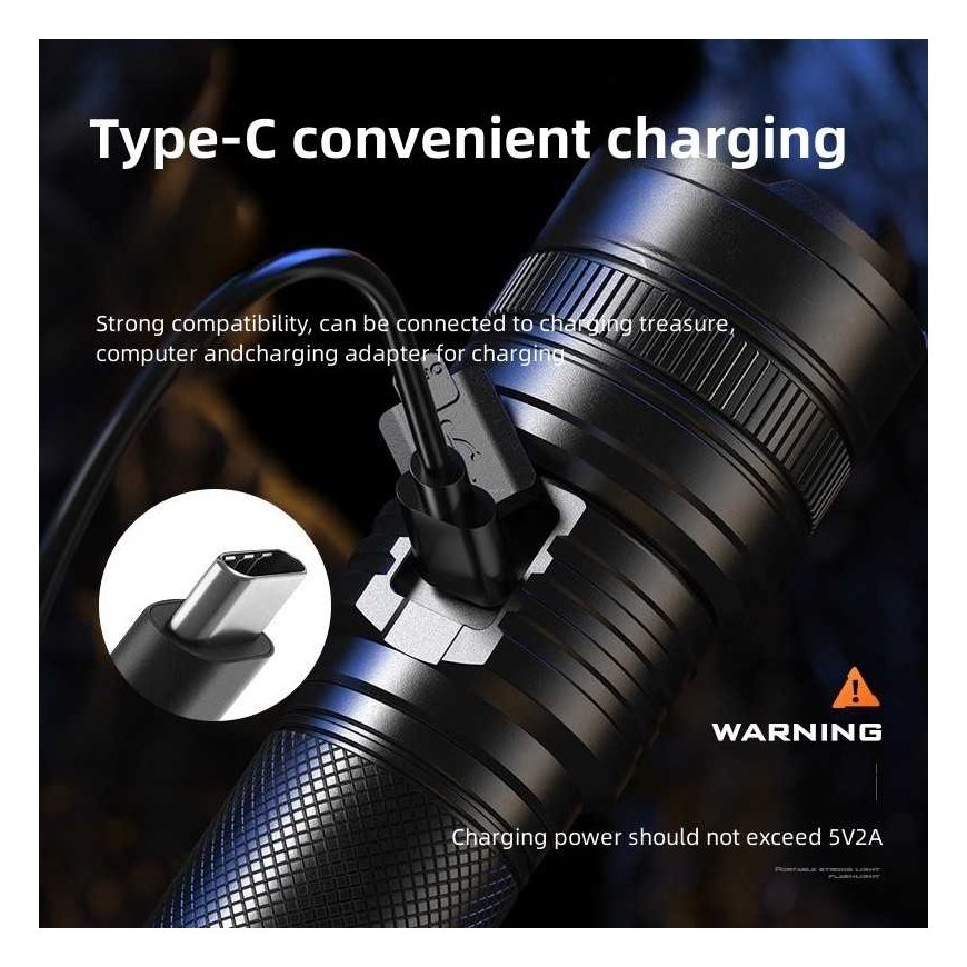 Superfire Flashlight Y26, 816lm, 15W, rechargeable USB C, 1x 26650 3700mAh, IP43 – 3