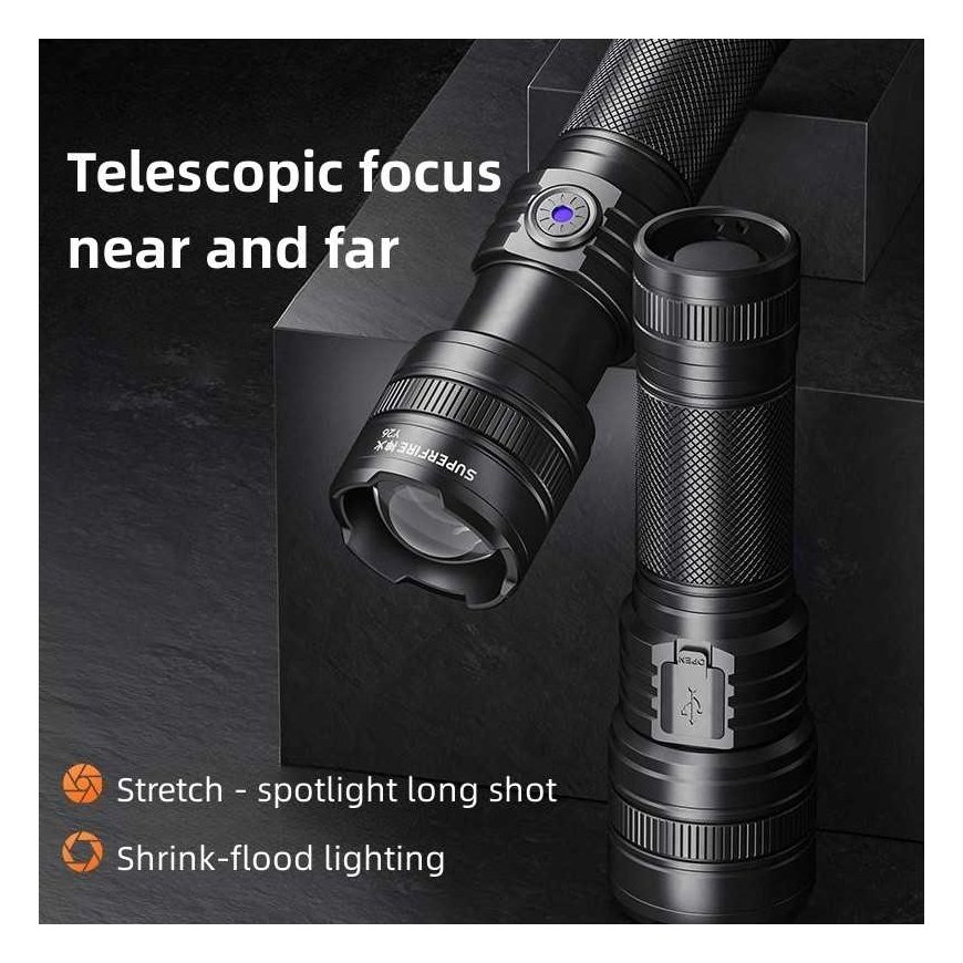 Superfire Flashlight Y26, 816lm, 15W, rechargeable USB C, 1x 26650 3700mAh, IP43 – 4