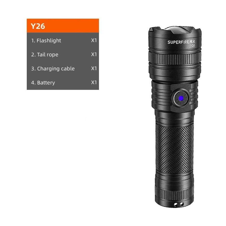 Superfire Flashlight Y26, 816lm, 15W, rechargeable USB C, 1x 26650 3700mAh, IP43 – 5