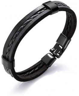 Troli Black leather bracelet for men Leather VPH1310