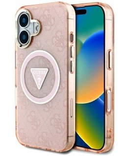 Case Guess IML Metal Glitter 4G Circle Triangle MagSafe for iPhone 16 pink