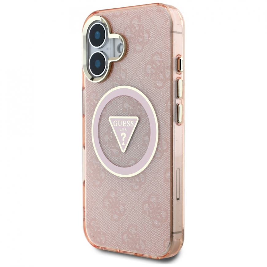 Case Guess IML Metal Glitter 4G Circle Triangle MagSafe for iPhone 16 pink – 3