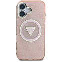 Dėklas Guess IML Metal Glitter 4G Circle Triangle MagSafe do iPhone 16 rožinė