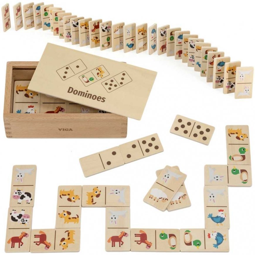 Viga Toys Puiset dominot 2 in 1 - eläimet ja numerot – 2