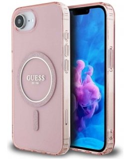 Case Guess IML Glitter Circle MagSafe iPhone 16e pinkille
