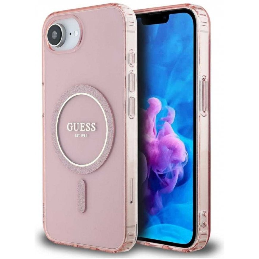 Case Guess IML Glitter Circle MagSafe for iPhone 16e pink
