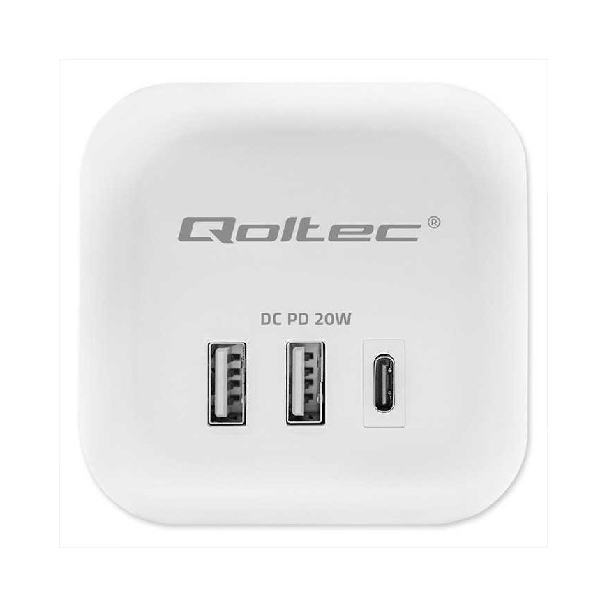 Qoltec Kostka zasilająca przedłużacz 6w1 podświetlanym wzącznikie | 3x AC | 2x USB | 1x USB-C PD 20W | Valkoinen – 5