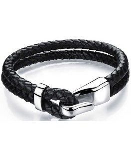 Troli Black leather bracelet with steel hook Swater