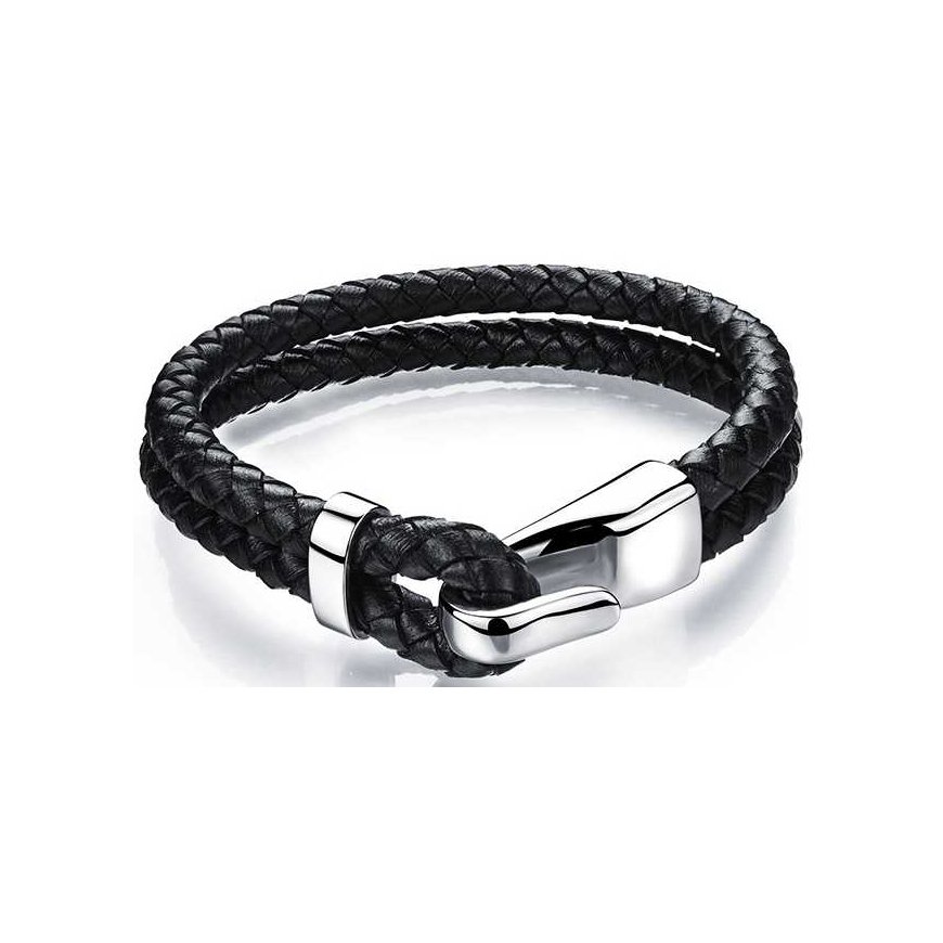 Troli Black leather bracelet with steel hook Swater