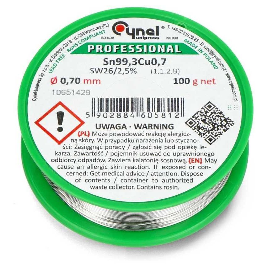 Solder Cynel LC99.3 SW26 100g/0.7mm - lead-free